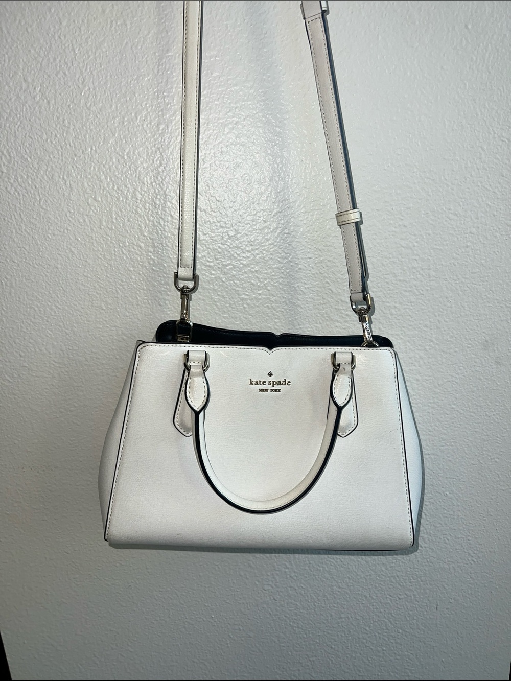 kate spade White Leather Satchel with Top Handles and Crossbody Strap